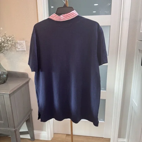 Polo Ralph Lauren Polo Classic Fit Blue Short Sleeve Mens XL Pink Stripe Collar - Picture 6 of 12